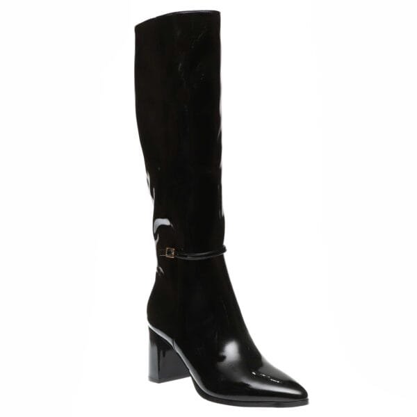 ENVIE POINTY BLOCK-HEEL SHINY BOOTS E45-22423 BLACK